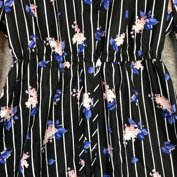 Maison Jules Dress S Striped Floral Black Shirtdress Above Knee Long Sleeve - Picture 4 of 12